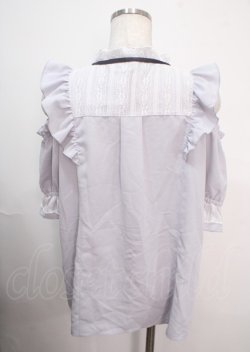 画像2: axes femme POETIQUE / レース使い肩あきフリルブラウス M サックス Y-25-04-03-010-AX-BL-SZ-ZY