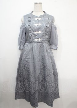 画像1: axes femme POETIQUE / チャイナボタン肩あきワンピース M グレー Y-25-04-03-118-AX-OP-SZ-ZY
