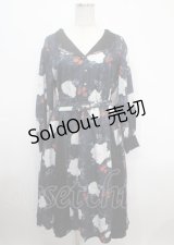 axes femme NOSTALGIE / 刺繍襟花柄ワンピース M 黒 Y-25-04-03-128-AX-OP-SZ-ZY