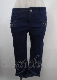 Ozz oneste / 薔薇刺繍七分丈スキニーパンツ  ブルー Y-25-04-03-147-OO-PA-SZ-ZY