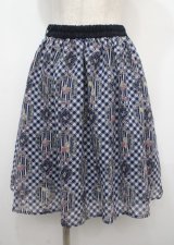 axes femme POETIQUE / フラワーフレームギンガムスカート M 紺 Y-25-04-03-173-AX-SK-SZ-OS