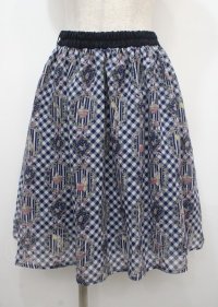 axes femme POETIQUE / フラワーフレームギンガムスカート M 紺 Y-25-04-03-173-AX-SK-SZ-OS