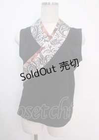 Qutie Frash / 着物衿ノースリーブトップス  黒 Y-25-04-03-026-QU-TO-SZ-ZY