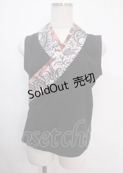 画像1: Qutie Frash / 着物衿ノースリーブトップス  黒 Y-25-04-03-026-QU-TO-SZ-ZY
