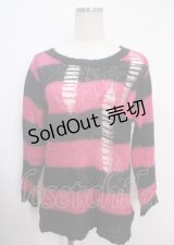 ALGONQUINS / ラメボーダーダメージニット  ピンク×ブラック Y-25-04-03-027-AL-TO-SZ-ZT314