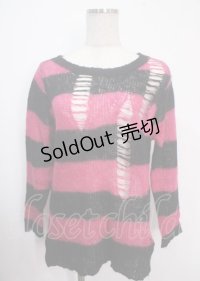 ALGONQUINS / ラメボーダーダメージニット  ピンク×ブラック Y-25-04-03-027-AL-TO-SZ-ZT314