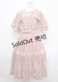 PINK HOUSE / フリル薔薇パッチワーク長袖ワンピース  ピンク Y-25-04-11-065-LO-OP-SZ-ZY