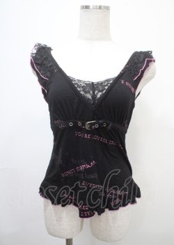 画像1: h.Jelly HONEY / ベルトデザインノースリーブトップス  黒×ピンク Y-25-04-11-073-HN-TO-SZ-ZY