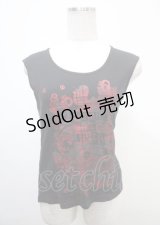 HANGRY&ANGRY / シルエットチェック柄ptタンクトップ  黒 Y-25-04-11-075-HN-TO-SZ-ZS