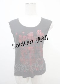 HANGRY&ANGRY / シルエットチェック柄ptタンクトップ  黒 Y-25-04-11-075-HN-TO-SZ-ZS