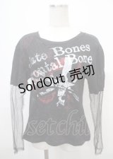 h.ANARCHY / 蜘蛛の巣レースメッシュスリーブカットソー  黒 Y-25-04-11-080-HN-TO-SZ-ZS