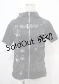 h.ANARCHY / ダメージ加工入ベルト付きハイネック半袖パーカー  黒 Y-25-04-11-088-HN-TO-SZ-ZY