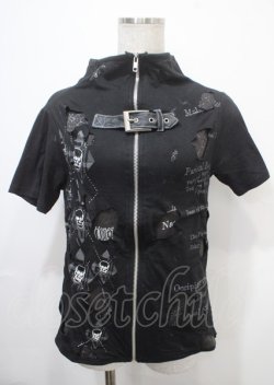 画像1: h.ANARCHY / ダメージ加工入ベルト付きハイネック半袖パーカー  黒 Y-25-04-11-088-HN-TO-SZ-ZY