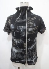 h.ANARCHY / しぶき×英字ptフダブルZIP半袖パーカー  黒 Y-25-04-11-089-HN-TO-SZ-ZS