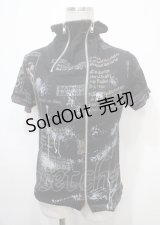 h.ANARCHY / しぶき×英字ptフダブルZIP半袖パーカー  黒 Y-25-04-11-089-HN-TO-SZ-ZS
