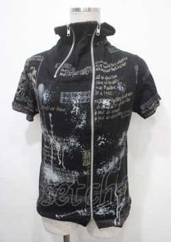 画像1: h.ANARCHY / しぶき×英字ptフダブルZIP半袖パーカー  黒 Y-25-04-11-089-HN-TO-SZ-ZY