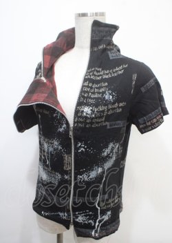画像3: h.ANARCHY / しぶき×英字ptフダブルZIP半袖パーカー  黒 Y-25-04-11-089-HN-TO-SZ-ZY