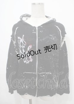 画像1: h.ANARCHY / うさぎスカル＆飛沫ptパーカー  黒 Y-25-04-11-092-HN-TO-SZ-ZS