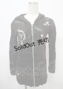 画像1: h.ANARCHY / ダメージ入背中あきボーダーニットパーカー  黒 Y-25-04-11-094-HN-TO-SZ-ZS
