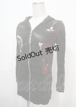 画像3: h.ANARCHY / ダメージ入背中あきボーダーニットパーカー  黒 Y-25-04-11-094-HN-TO-SZ-ZS
