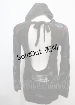 画像5: h.ANARCHY / ダメージ入背中あきボーダーニットパーカー  黒 Y-25-04-11-094-HN-TO-SZ-ZS