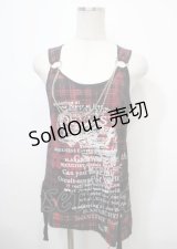 h.ANARCHY / チェック柄アシメノースリーブロングトップス  黒×赤 Y-25-04-11-095-HN-TO-SZ-ZY