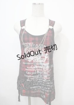 画像1: h.ANARCHY / チェック柄アシメノースリーブロングトップス  黒×赤 Y-25-04-11-095-HN-TO-SZ-ZY