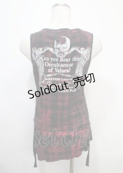 画像2: h.ANARCHY / チェック柄アシメノースリーブロングトップス  黒×赤 Y-25-04-11-095-HN-TO-SZ-ZY