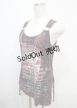 画像3: h.ANARCHY / チェック柄アシメノースリーブロングトップス  黒×赤 Y-25-04-11-095-HN-TO-SZ-ZY