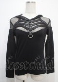 PUNK RAVE / Handsome Stretchable Mesh Hooded Punk T-shirt XS-S 黒 Y-25-04-11-099-PU-TO-SZ-ZY