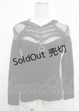 PUNK RAVE / Handsome Stretchable Mesh Hooded Punk T-shirt XS-S 黒 Y-25-04-11-099-PU-TO-SZ-ZY