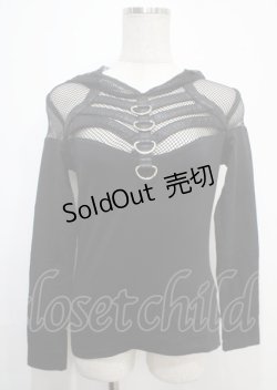画像1: PUNK RAVE / Handsome Stretchable Mesh Hooded Punk T-shirt XS-S 黒 Y-25-04-11-099-PU-TO-SZ-ZY