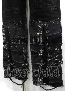 画像4: h.ANARCHY / ガーゼ使い編み上げ飛沫ptパンツ  黒 Y-25-04-11-125-HN-PA-SZ-ZY