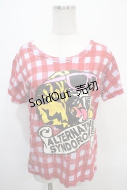 画像1: RNA / チェック×トラTシャツ M ラベンダー×赤 Y-25-04-15-045-PU-TO-SZ-ZY