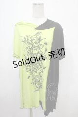 ALGONQUINS / 髑髏&ペイントptTシャツ  黒×グリーン Y-25-04-15-064-AL-TS-SZ-ZY