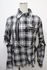 MAD / セパレートチェク柄シャツ  黒×白 Y-25-04-15-065-PU-BL-SZ-ZY