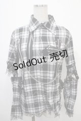 MAD / セパレートチェク柄シャツ  黒×白 Y-25-04-15-065-PU-BL-SZ-ZS