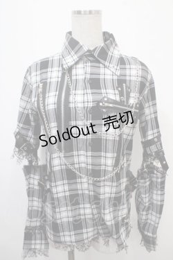 画像1: MAD / セパレートチェク柄シャツ  黒×白 Y-25-04-15-065-PU-BL-SZ-ZS