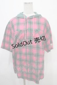 Candy Stripper / チェックシャツパーカー  ピンク Y-25-04-15-066-PU-TO-SZ-ZY