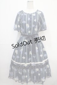 axes femme / 紫陽花シフォンワンピース M 紺 Y-25-04-15-113-AX-OP-SZ-ZI