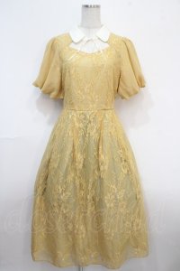 axes femme / バルーン袖レースワンピース  イエロー Y-25-04-15-120-AX-OP-SZ-ZI