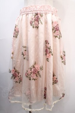 画像1: axes femme / ローズ刺繍チュールスカート M ピンク Y-25-04-15-160-AX-SK-SZ-ZI