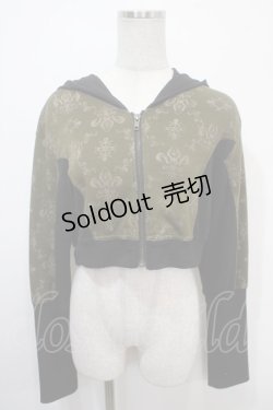 画像1: STEAM / オーナメントクロップドパーカー  グリーン×黒 Y-25-04-15-035-HN-TO-SZ-ZY