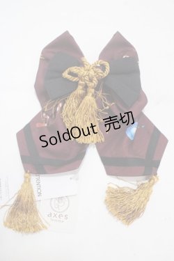 画像1: axes femme kawaii / 彼岸の白狐会柄リボンバレッタ  ワイン Y-25-04-17-082-AX-AC-SZ-ZY