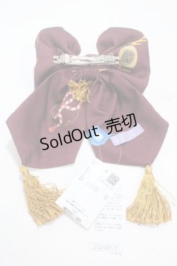 画像2: axes femme kawaii / 彼岸の白狐会柄リボンバレッタ  ワイン Y-25-04-17-082-AX-AC-SZ-ZY