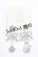 axes femme / 猫モチーフ×リボンイヤリング  シルバー Y-25-04-17-013-AX-AC-SZ-ZY