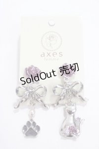 axes femme / 猫モチーフ×リボンイヤリング  シルバー Y-25-04-17-013-AX-AC-SZ-ZY