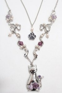 axes femme / 猫モチーフ×リボンネックレス  シルバー Y-25-04-17-014-AX-AC-SZ-ZY
