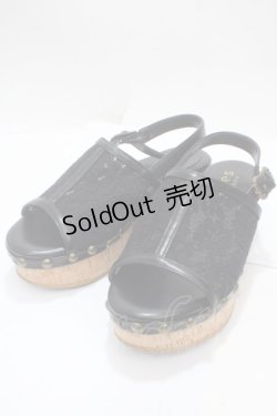 画像1: axes femme / コルクソールレースサンダル S 黒 Y-25-04-17-113-AX-SH-SZ-ZT-K022