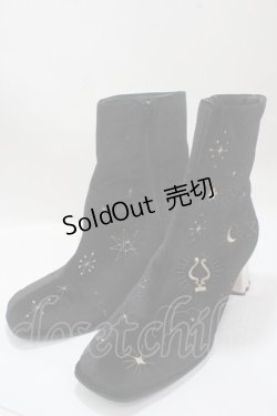 画像1: axes femme POETIQUE / 天体モチーフ刺繍ベロアブーツ  黒 Y-25-04-17-118-AX-SH-SZ-ZT-K005